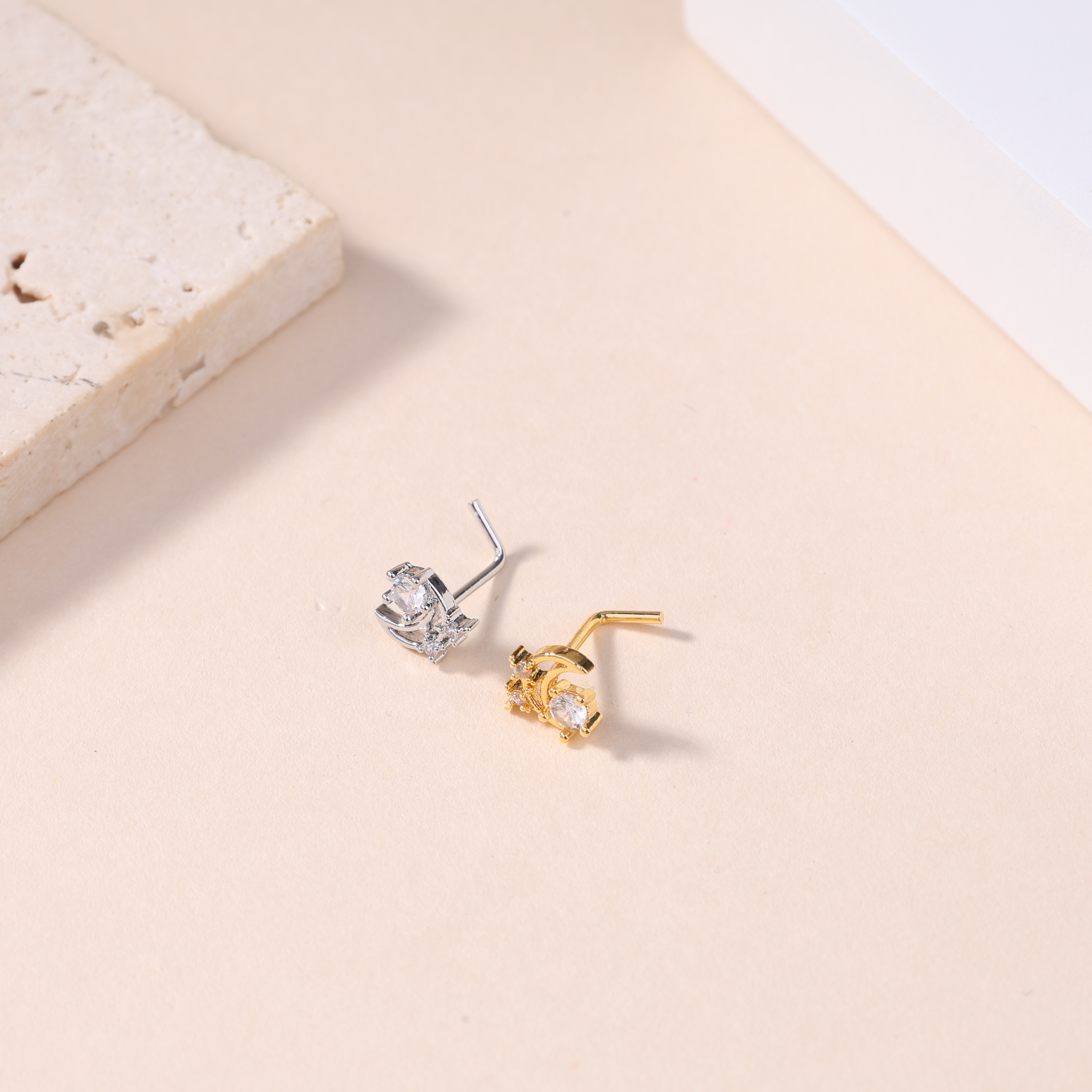 Crystal Zirconia Nose Stud Moon Shape Men Women